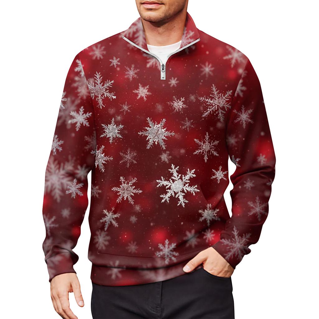 Men's Loose Casual 1/4 Zip Sweatshirt Fashion Printed Long Sleeve Top With Pockets