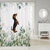 Erosebridal Cute Dachshund Waterproof Bathroom Curtain for Kids Child Green Eucalyptus Bath Curtain, Pet Animal Shower Curtain