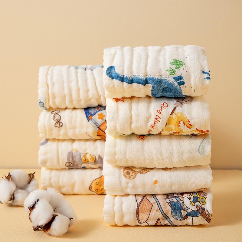 Cartoon Print Baby Bibs & Gauze Towels Set – Pure Cotton for Newborns