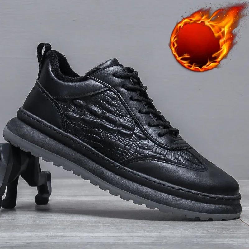 Freizeit Lederschuhe für Herren Lässige Sneaker Mode Krokodilmuster Herrenschuhe Tragbare Plateau Laufschuhe Winter Schuhe