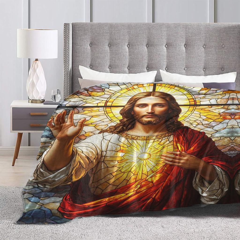 Jesus Christ Angelic Heart Religious Blanket Soft Warm Flannel Throw Blanket Bedspread for Living room Picnic Travel Home Sofa