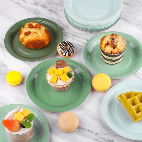 Breroa Gradient Green Paper Plates, 72-Pack, 7-Inch Disposable Round Dinner Plates, Heavy-Duty, for Weddings, Birthday Parties, and Table Decorations