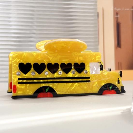 Women Hair Clip School Bus Ruler Shape Acrylic Hair Pin Bach Head Hair Claw Secure Hair Styling Tool