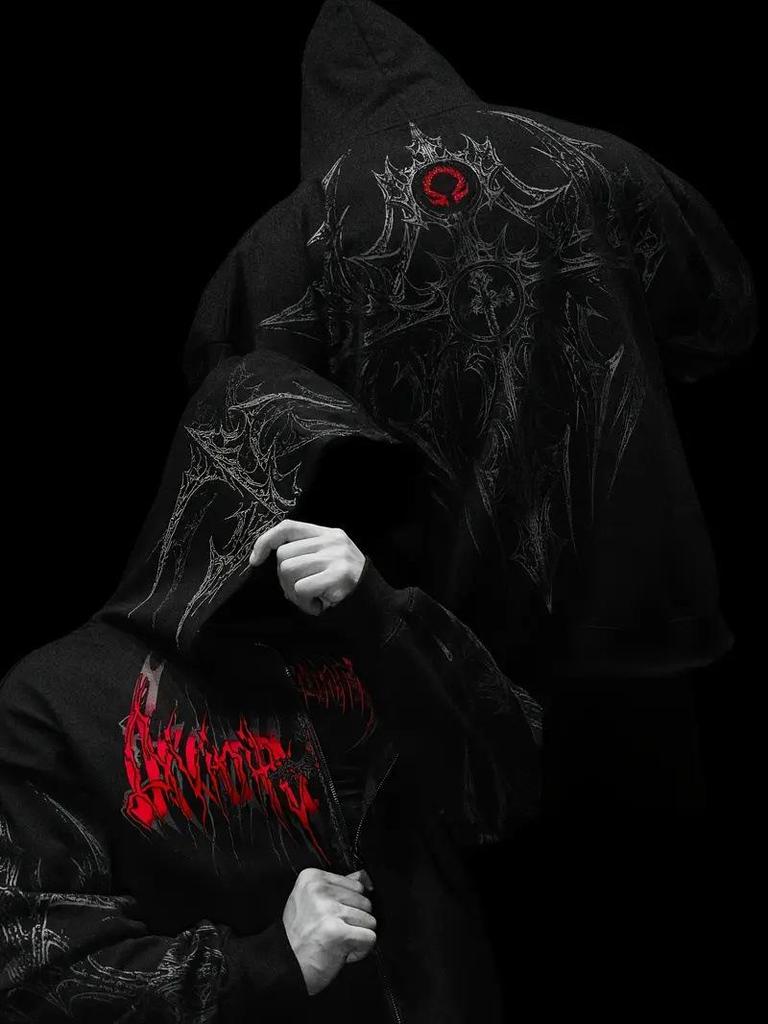 Divine Breath Zipper Hoodie: Men's Dark Style Fitness Sweatshirt