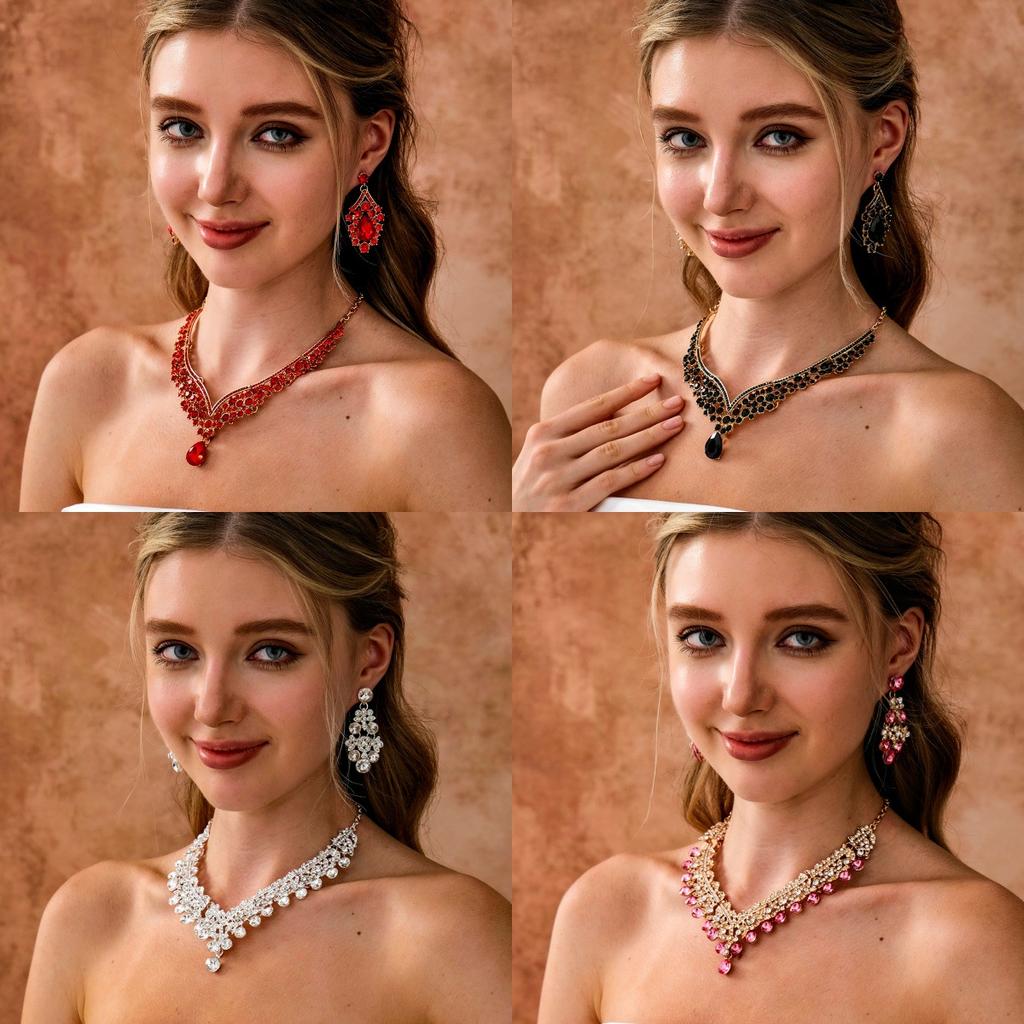 European and American Retro Necklace Earrings Set Bridal Wedding Banquet Dress Accessories Exaggerated Luxury Ruby Two-piece Set 2026