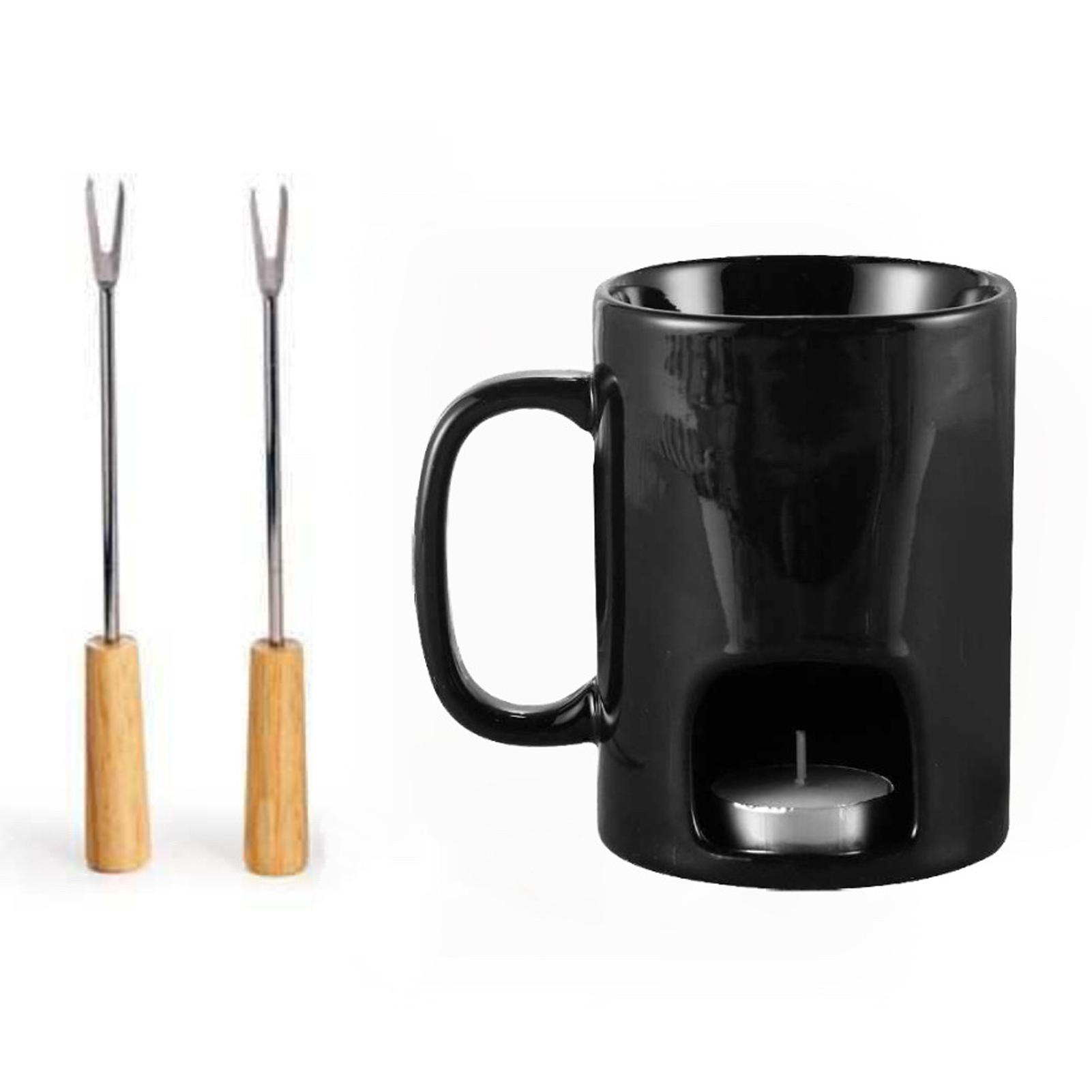 New European Candle Cup Cheese Chocolate Melting Ceramic Mug Heating Food Ceramic Mug with Fork Creative Coffee Mug Tableware
