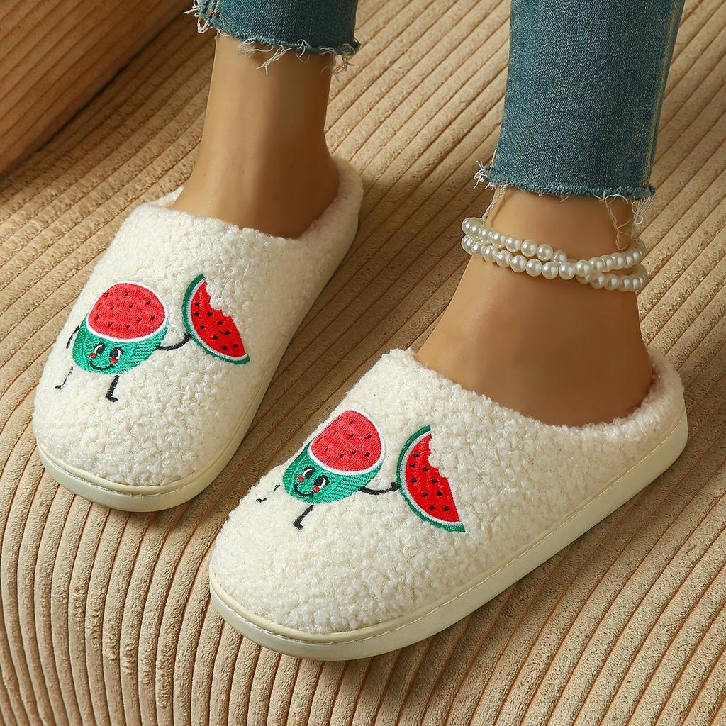 Cozy Winter Cotton Slippers - Watermelon Design, Non-Slip Sole for Men & Women