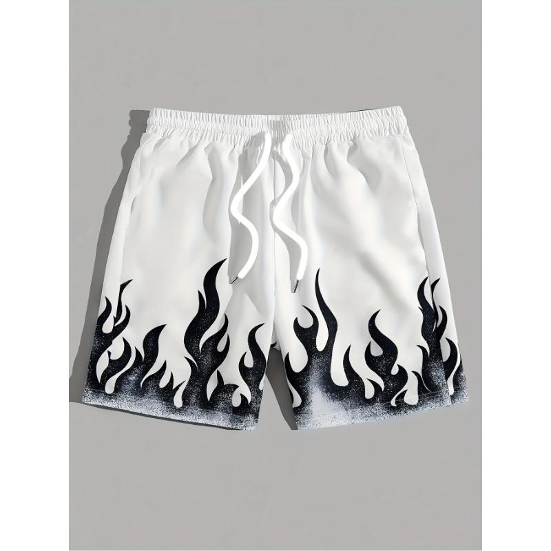 Men s stylish printed beach shorts with flame pattern print M