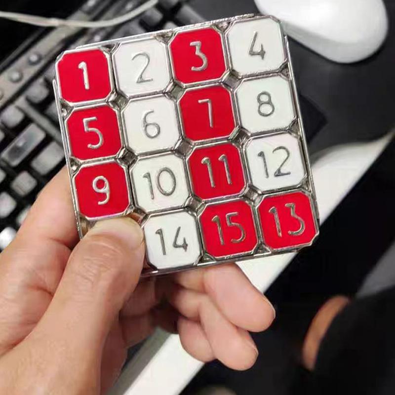 Metal Number Slide 15 Puzzle Red and White Number Sliding Puzzle Educational Learning Games Brain Teaser Puzzle Pocket Slide Funny Number Puzzle