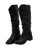 Boots women's thick heel autumn and winter western boots tall retro thin pleated piled boots knight boots