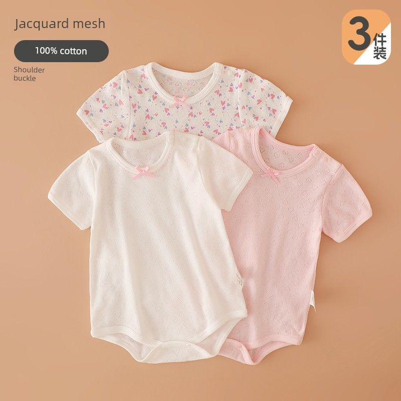 Japanese-Style Baby Romper, Pure Cotton, Thin, Breathable Mesh, Short-Sleeve Jumpsuit for Baby Girls, Summer