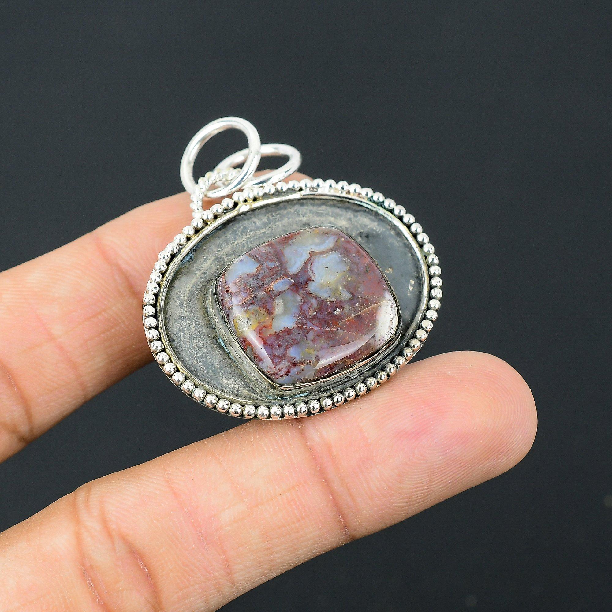 Gift For Her 925 Sterling Silver Natural Rainbow Jasper Gemstone Jewelry Pendant