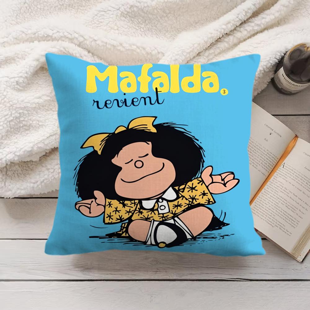 M-Mafalda Cartoon Cute Cushion Cover Silky Short Plush Invisible Zipper Dustproof Sofa Pillow Case For Home Decor