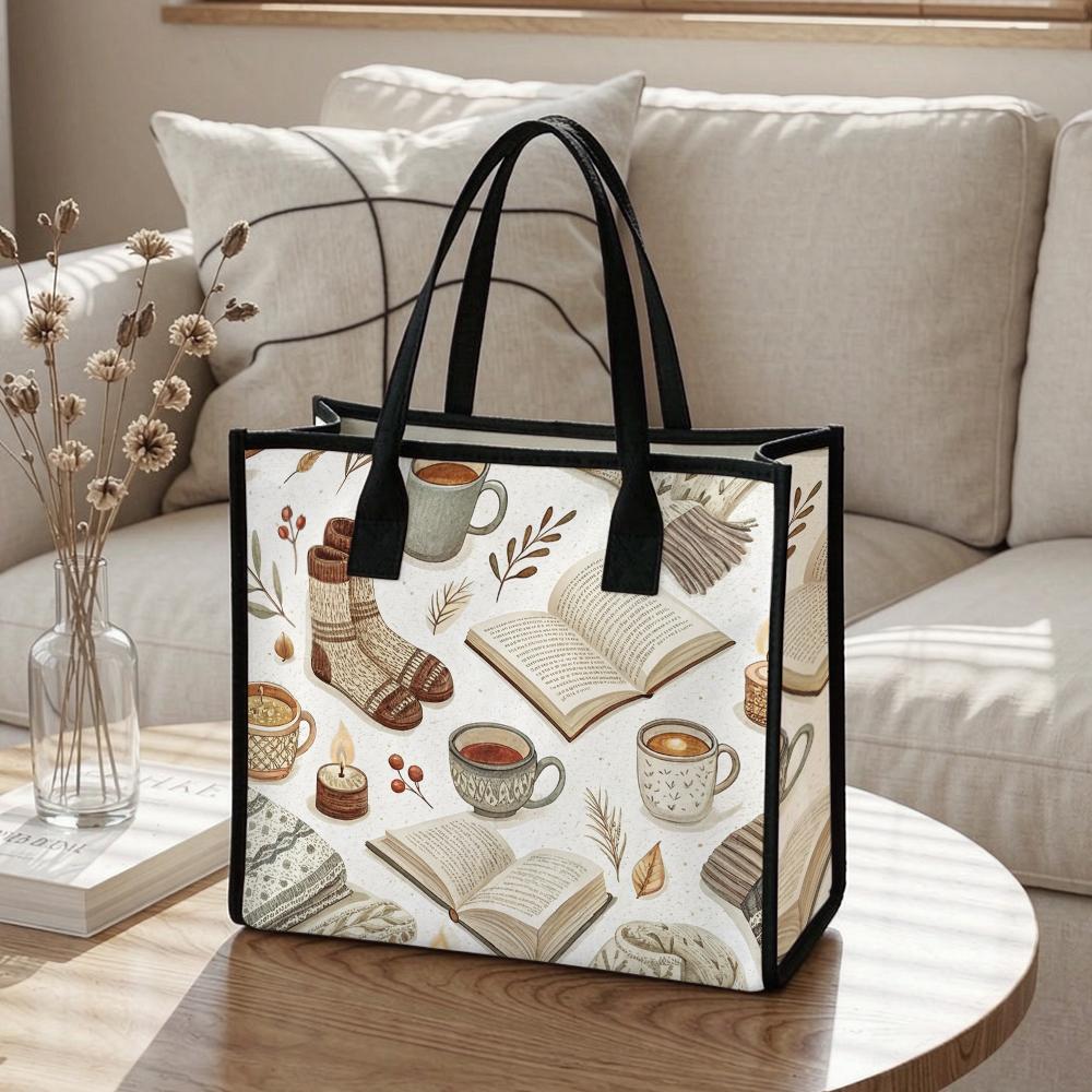 Cozy Autumn Themed Tote Bag Casual Daily Handbag for Outdoor Shopping