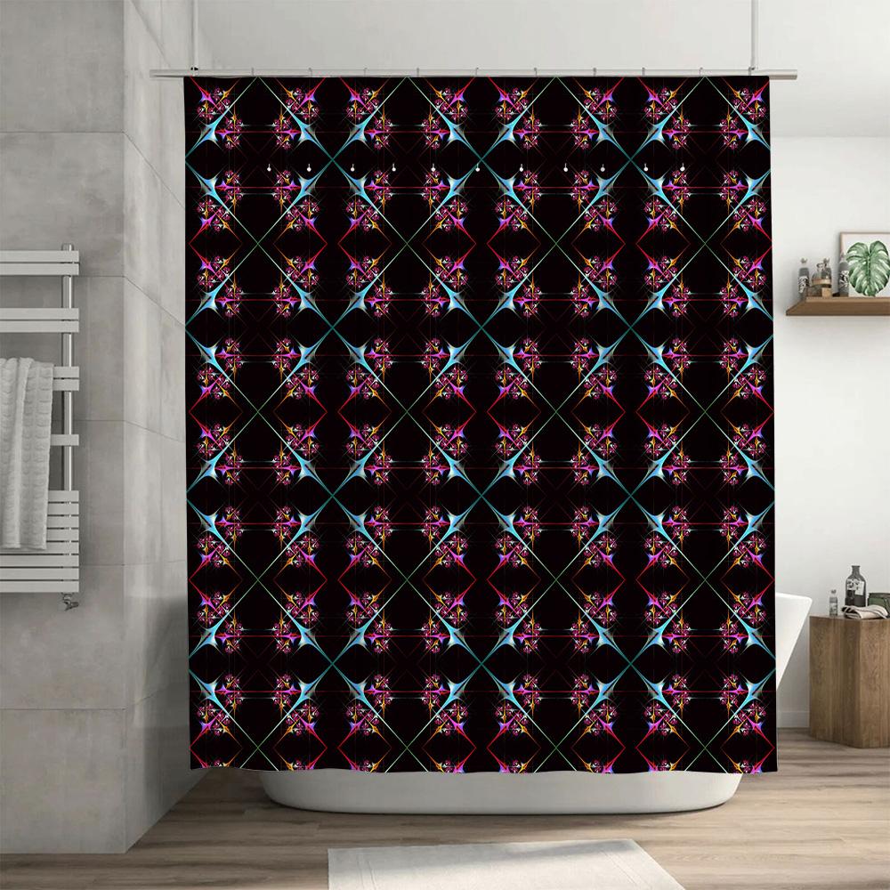 Modern Abstract Geometric Shower Curtain Set for Bathroom Decor Waterproof Fabric with Hook Rings in Black, Blue, Pink White Col