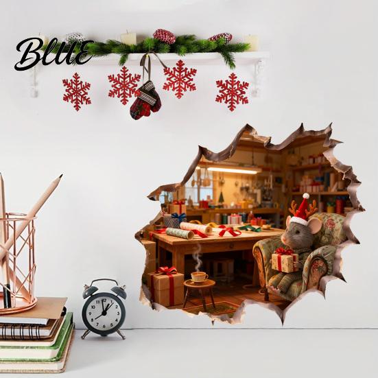 Creative Holiday Room Decorations Christmas Mouse Wall Sticker 3D Realistic Cute Illustrations Decal Home Decor Gifts Waterproof PVC Decorative for
