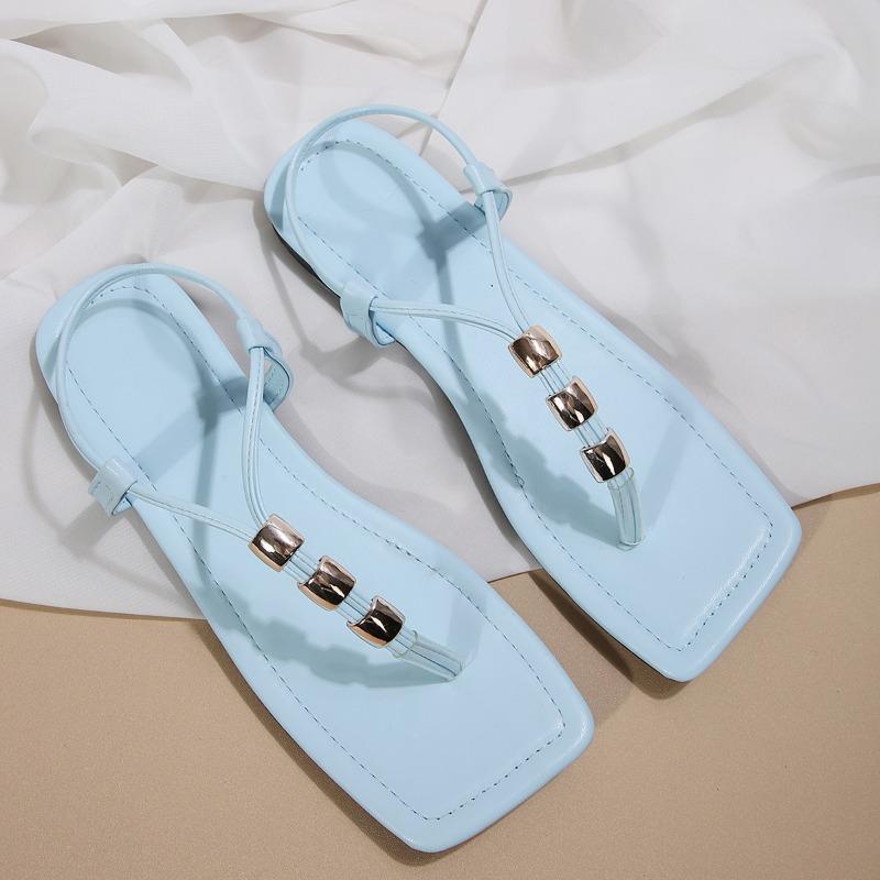 

Мода Женская Мода Балетки Летние Новые Квадратный Носок Металлические Бусины Мягкая Подошва Слипоны Римские Сандалии Износостойкие 43 небесно-голубой