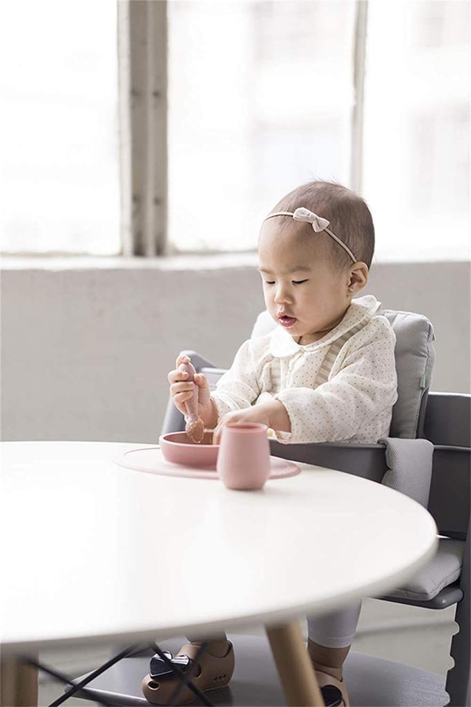 Ezpz Fast Food Set Baby Tableware Baby Food Tableware Silicone Suction Rose Pink [Non-spill Set] Set, Mat, Plate, Spoon, Cup, Cup,
