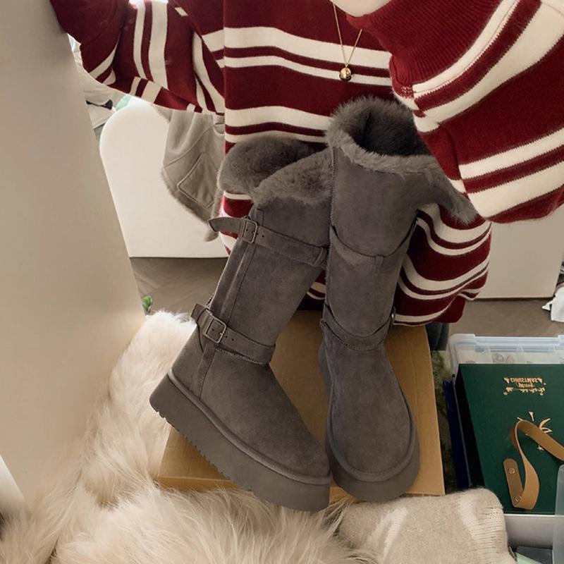 

thick-soled velvet snow boots women s waterproof and non-slip thickened thermal cotton shoes high boots 40