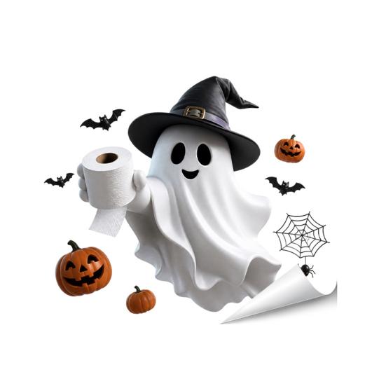 Funny Halloween Bathroom Decor Toilet Sticker, Ghost And Skeleton Print Decals, Waterproof PVC Easy Creepy Decorations Peel Stick Spooky Stickers, for