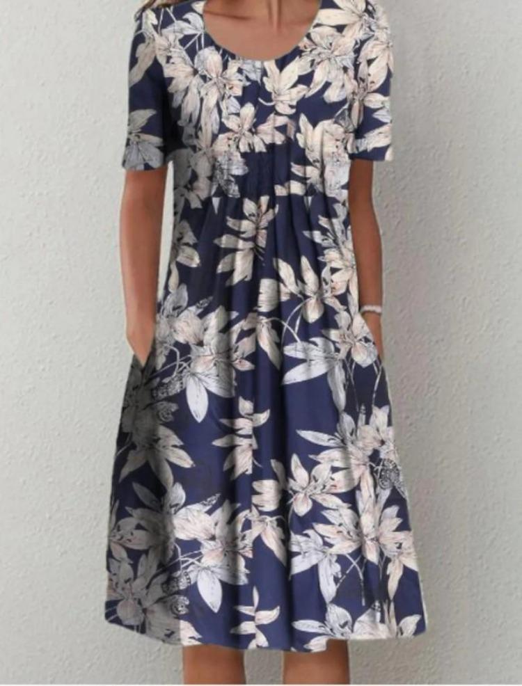 Floral Print Midi Dress with Pockets for Spring Summer
