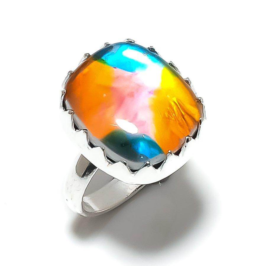 Dicorich Glass Gemstone 925 Sterling Silver Gift Jewelry Ring Size 7