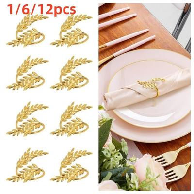 1/6/12pcs Metal Napkin Ring Buckles Gold Leaf Dinnig Table Decoration  for Wedding Birthday Party
