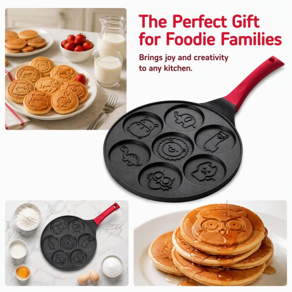 7-Hole Design Egg Frying Pan Black Beige Pink Blue Red Crepe Pan Breakfast Cooking