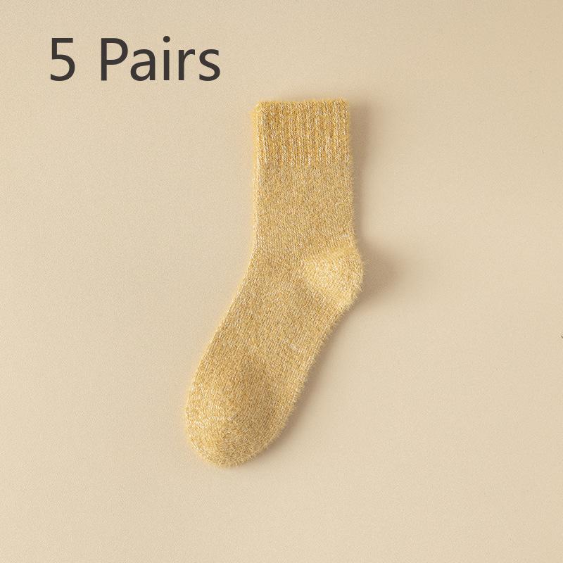 

5 пар мужских осенне-зимних плюшевых теплых утолщенных носков до середины икры для дома 5 Pairs жёлтый