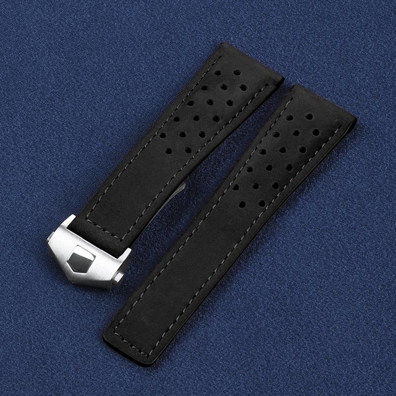 20mm 22mm Bracelet for Tag Heuer Connected 45 for Carrera for Monaco Leather Replace Band Frosted Cowhide Universal Accessory