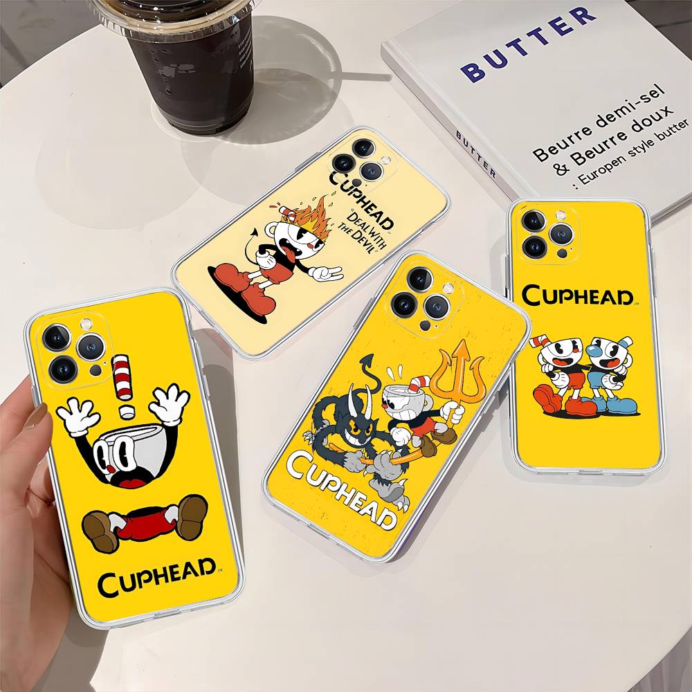 Comedy Animation C-Cuphead Cartoon Transparent Soft Phone Case For IPhone 15 12 14 16 17 13 Plus 11 Pro Max 13 Pro