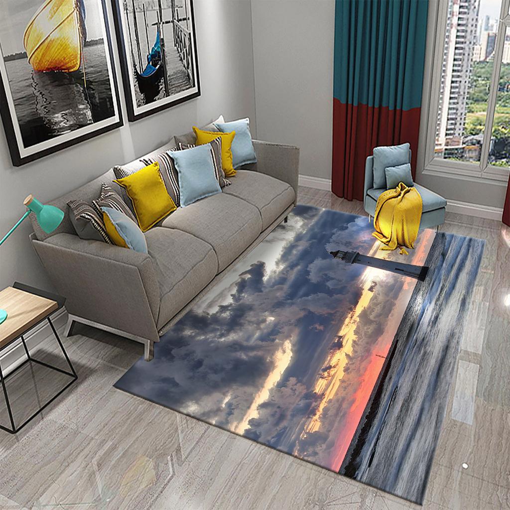 Bathroom Kitchen Entrance Non-slip Living Room Bedroom Floor Rug Lighthouse Rug Sunset Beach Theme Rug