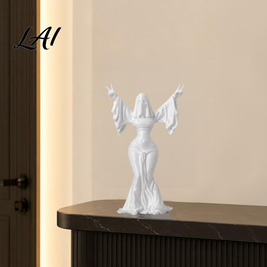 Matte White Halloween Statue 3D Printed Ghost Woman Sculpture Spirit for Modern Home Decor Minimalist Spooky Desk Decoration Figurine Lady