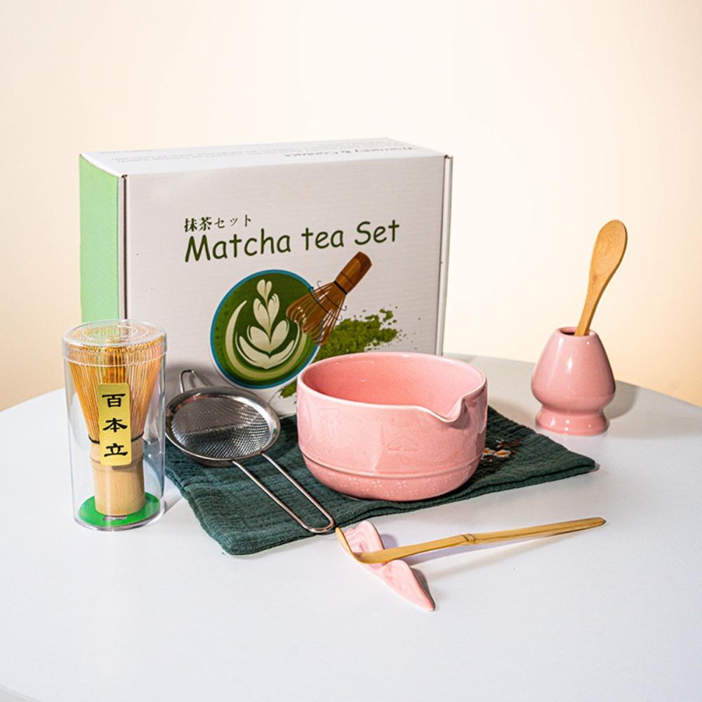 5/8Pcs Ceramic Matcha Bowl Set Reusable with Pouring Spout Green Tea Brewing Cup Japanese Matcha Set
