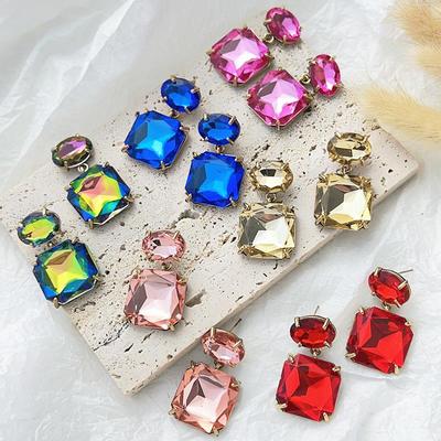 Colorful Rhinestone Geometric Alloy Earrings - Women’s Trendy Party Jewelry