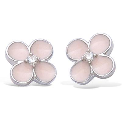 [N6260] - Pink 'Flora' Silver Earrings (rhodium-plated) - 7x7 Mm