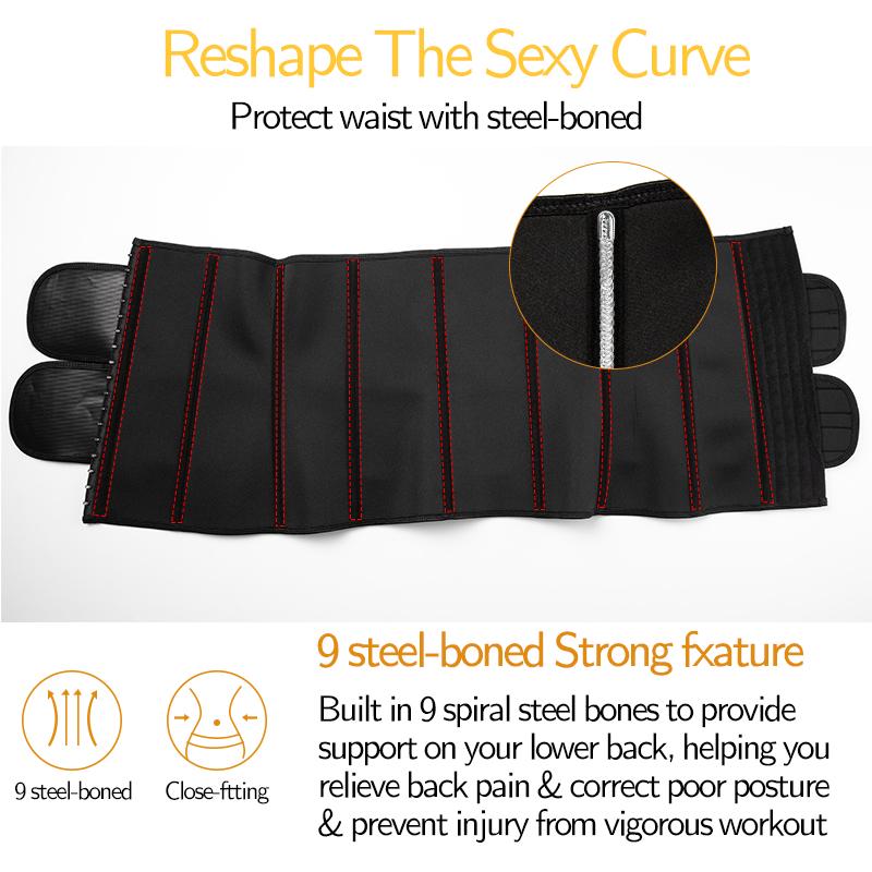 9 Bones Waist Trainer Corset Neoprene Sweat Shapewear Weight Loss Body Shaper Slimming Trimmer Belt