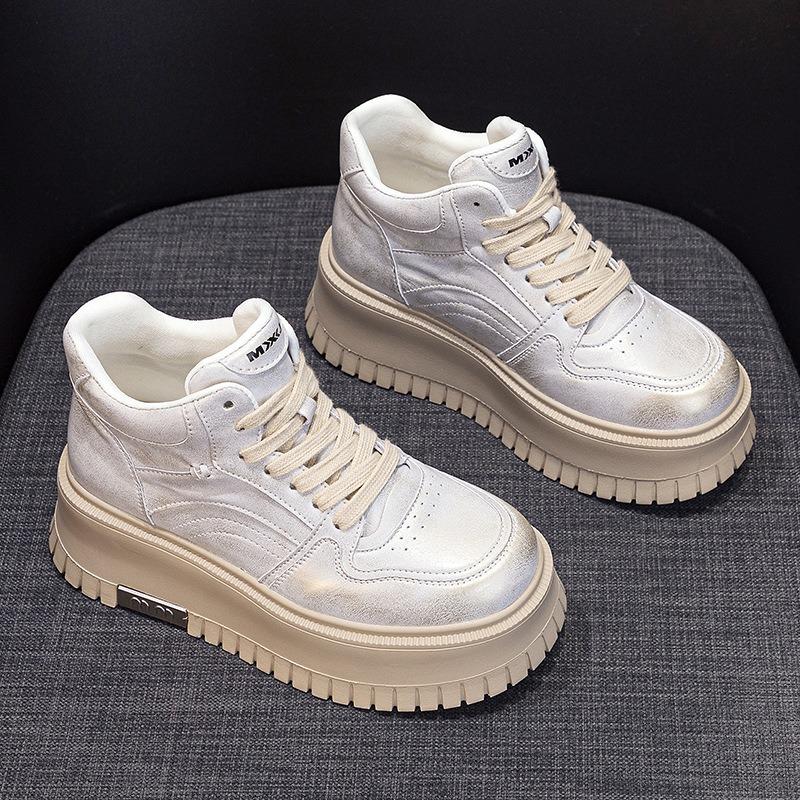 

Товстий низ, високий верх, невеликі білі туфлі жіноче взуття шкіряне повсякденне взуття 39 золотий