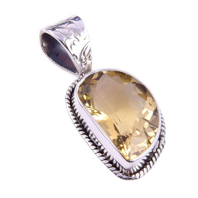 Natural Citrine 925 Solid Sterling Silver Jewelry Gift Jewelry Pendant 1'' C9g14