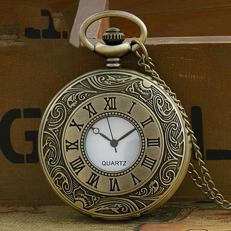 1pc Retro Flip Pocket Watch Classic Roman Character Men's and Women's Necklace Quartz Large Number Elderly Hanging Watch Gift