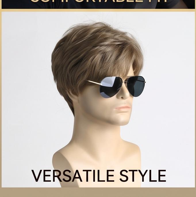 Men’s Brown Side Part Short Synthetic Wig High-Temperature Resistant Daily Casual Party Wear Hairpiece 10inch