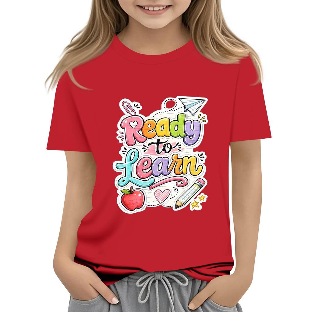Children's Casual and Fashionable Round-Neck Printed Short-Sleeve Top for Back-to-School