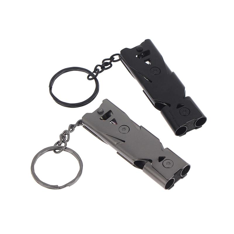 1Pc High Decibel Stainless Whistle Double Tube Lifesaving Portable Emergency Keychain Whistle For Outdoor Hiking Camping