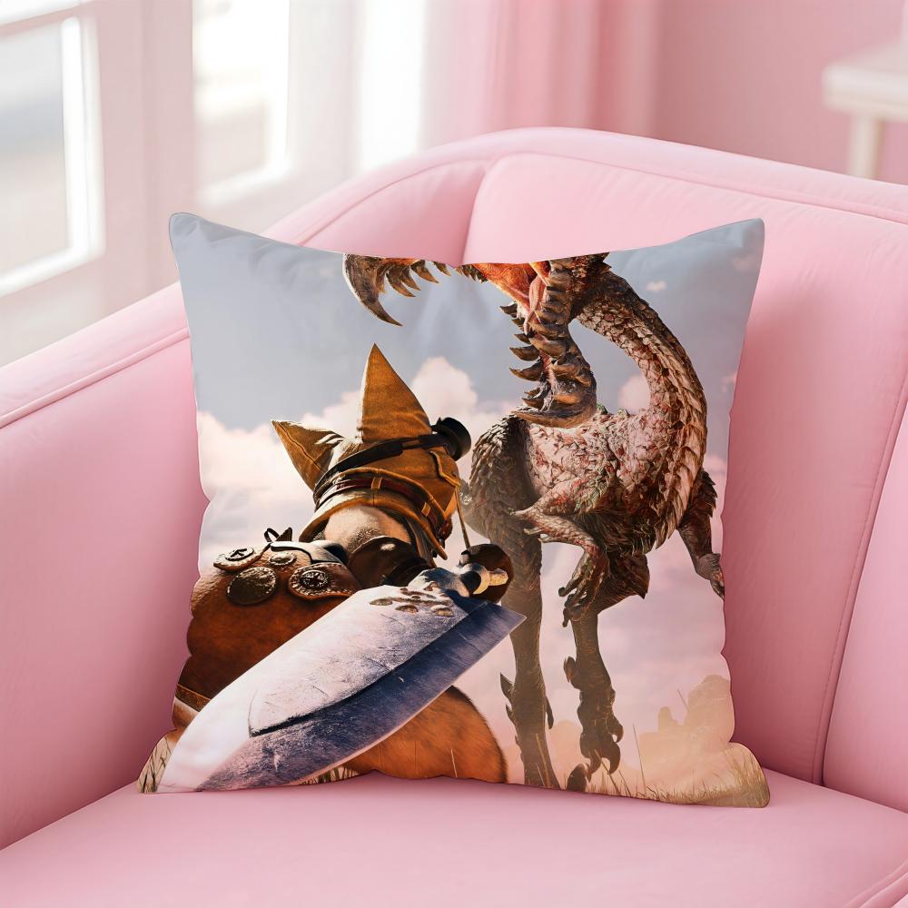 Classic Japanese Game MMonster Hunter Wilds Cushion Cover Pillow Case Soft Skin Friendly Fabric Concealed Zipper