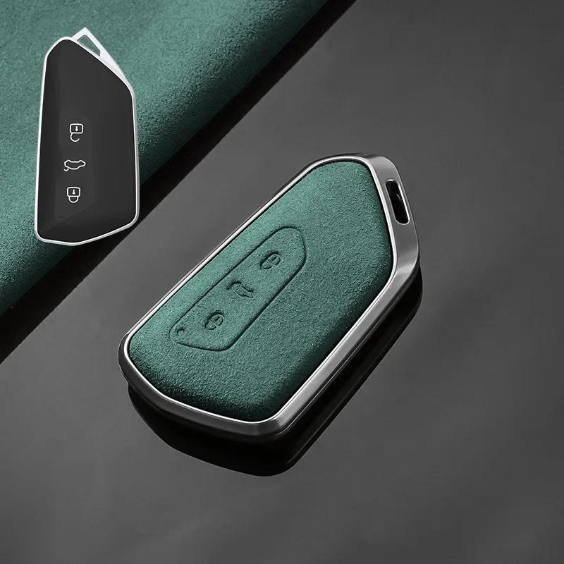 Innenverkleidung aus Aluminiumlegierung, drehbar, passend für VW Volkswagen Golf 8 Mk8 2020, Skoda 3-Tasten-Smart-Fernbedienung, Schlüsselgehäuse-Abdeckungsring
