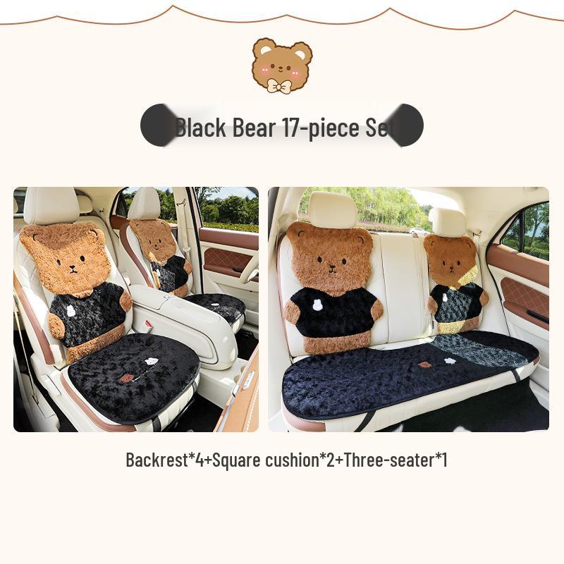 Winter Plush Car Seat Cushion - Cartoon Bear & Rabbit Design