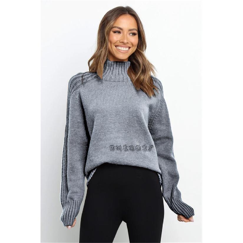 2024 Европейский и Американский ОсеньЗима Новый Однотонный Свитер Высокий Воротник Толстовка Свободный Однотонный Свитер Для Женщин XL темно серый 3470₽