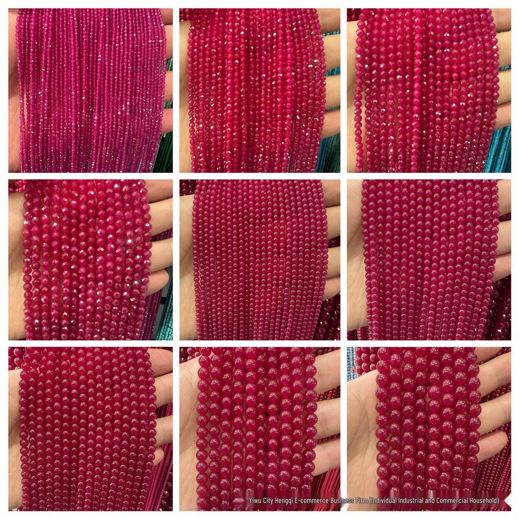 Lab-Grown Ruby Red Corundum Round Faceted Beads, Smooth Surface, Semi-Finished Gemstone for Beading
