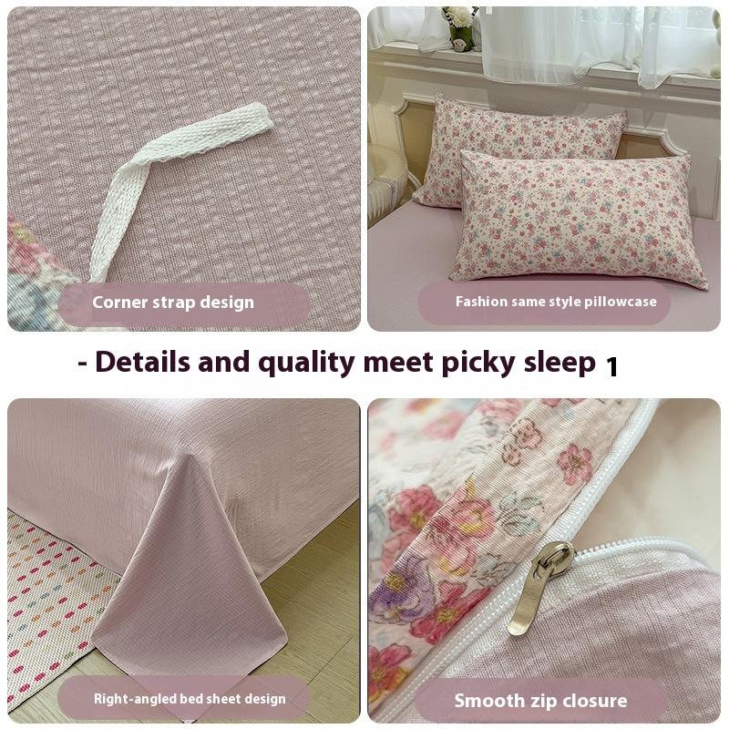 Tištěná čtyřdílná sada na postel, Měkká a zesílená, šetrná k pokožce, Praná povlečení na přikrývku, Sada prostěradel