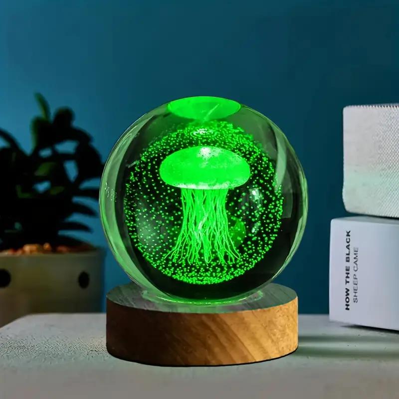 1pc 3D Laser Jellyfish Carved Glass Ball, Nightlight Decoration, Holiday Party, Boyfriend and Girlfriend Wife Birthday Gift